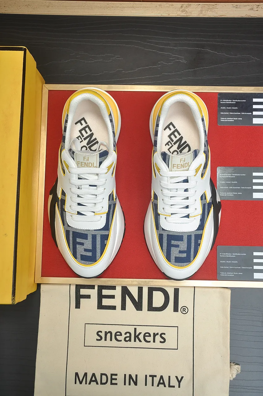 Men's shoes 💰600💶 [Fendi] The latest casual sports shoes 🔥 Many 💑 stars have the same style FD match. The original version is a one-to-one replica. Designer Kim Jones's first fendi match and Donkey brand Trainer basketball sneakers. Material: Original silk mesh. Lining: Breathable mesh. Packaging: Original 1:1 matching high-end packaging. Size: 38-45 (45 is custom-made and cannot be returned or exchanged)